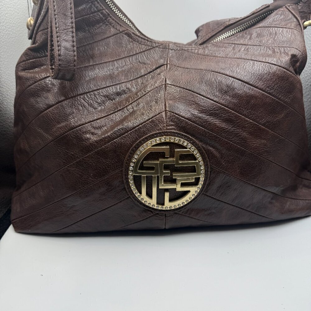 Guess Large Brown Leather Shoulder Bag